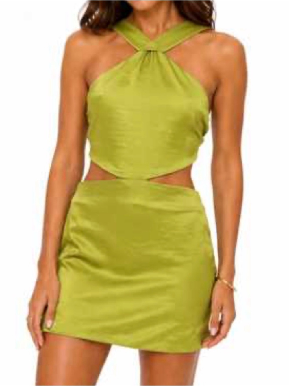 Oh Polly Olive Green Cutout Halter Mini Dress
